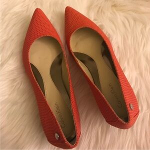 calvin klein orange pointed toe heels
